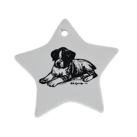 Vintage Boxer Puppy Dog Star Ornament Christmas Ceramic - Picture 1 of 6